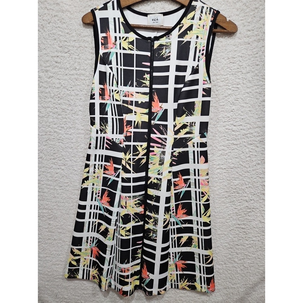 ECI New York Womens Size 4 Birds Of Paradise Front Zipper Sleeveless Dress